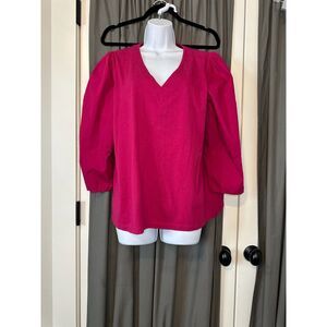Chico's Hot Pink V-neck Tee with Puff Sleeves Size 3 or Ladies L/XL